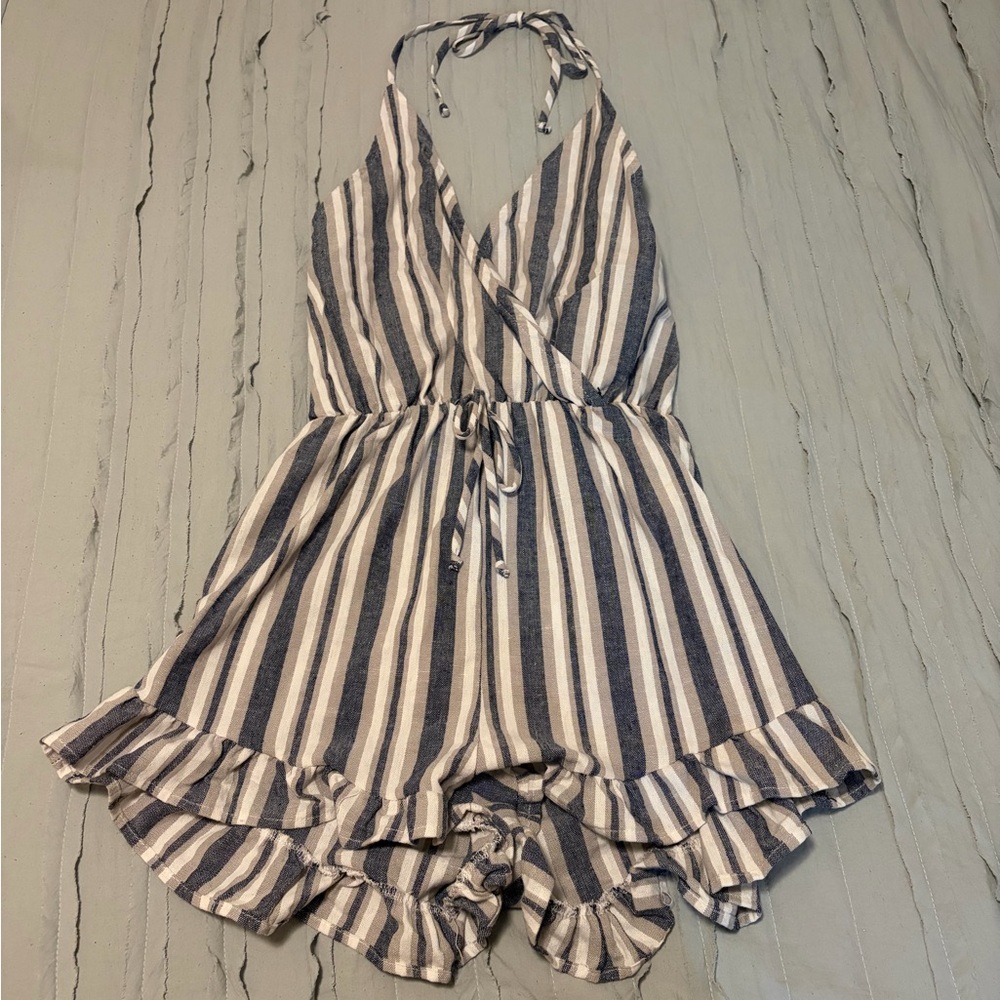 Jayvee Halter Striped Romper | Size M